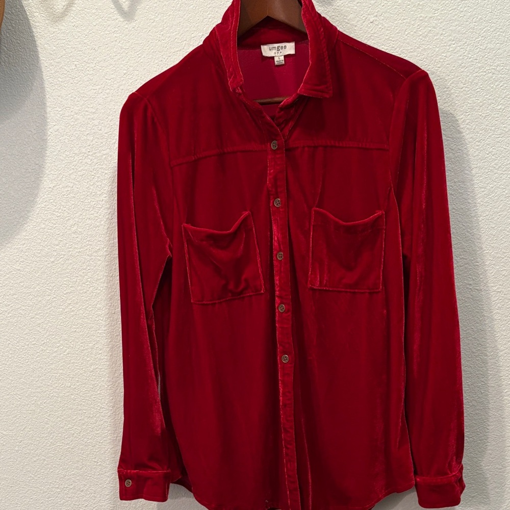 Umgee Red Velvet Button Down Shirt